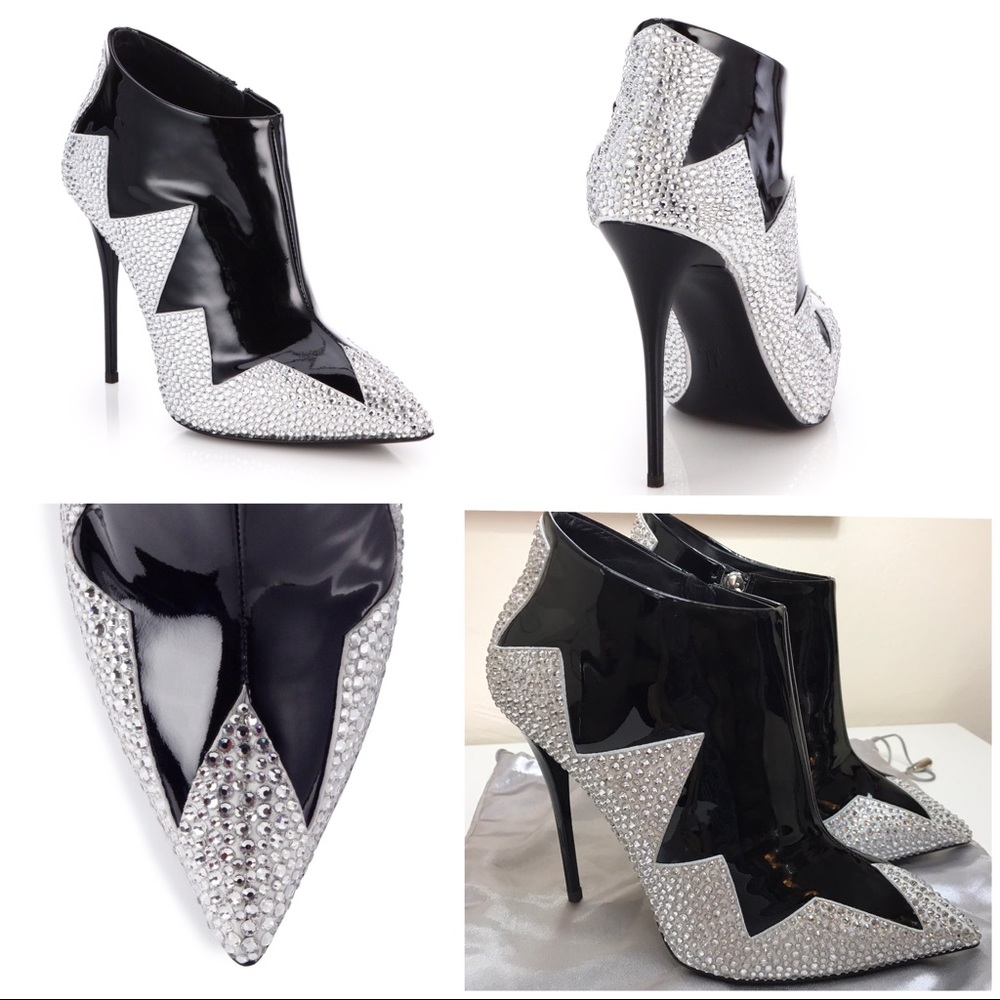 Giuseppe Zanotti crystal zig zag high heel booties